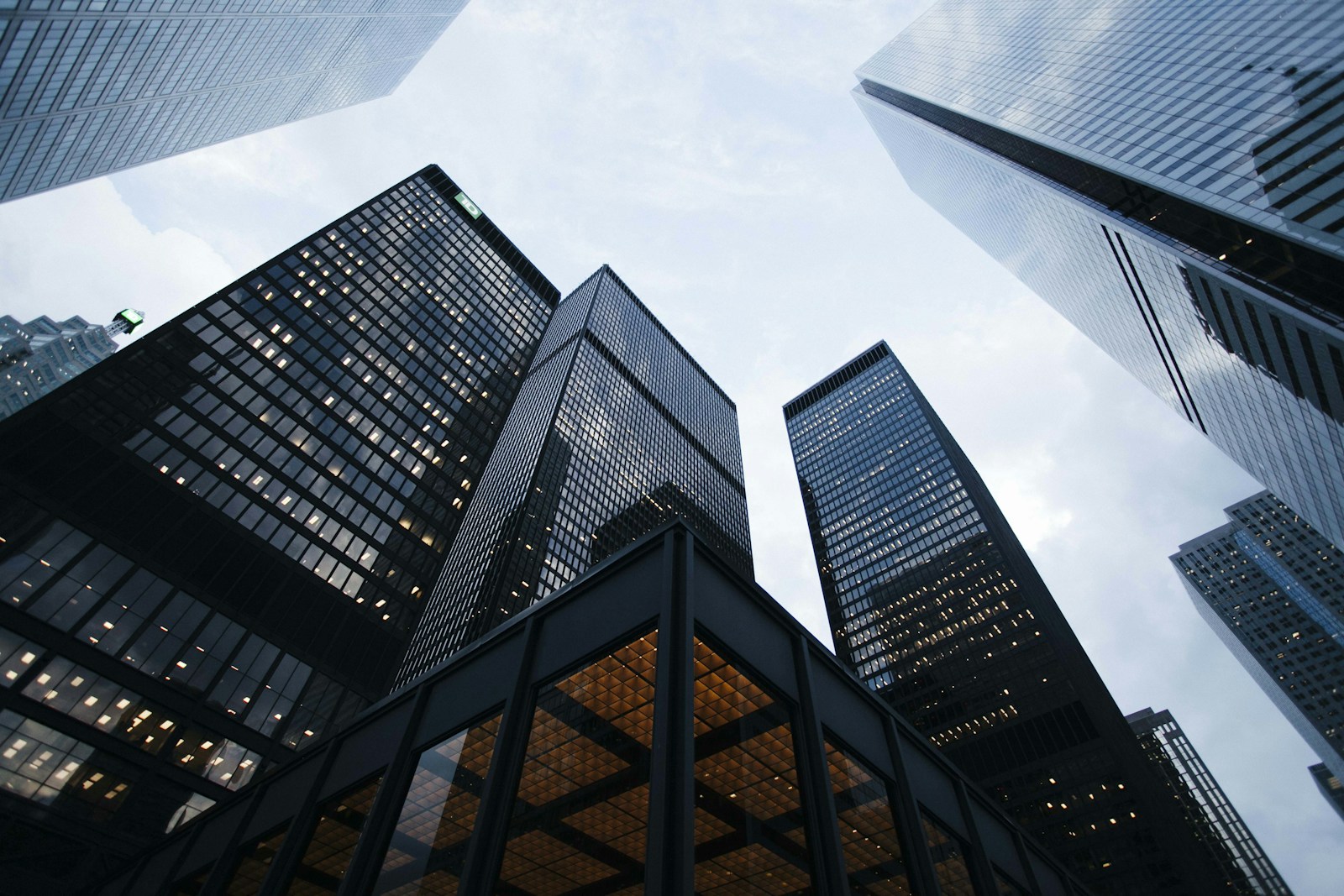 Modern commercial buildings viewed from below