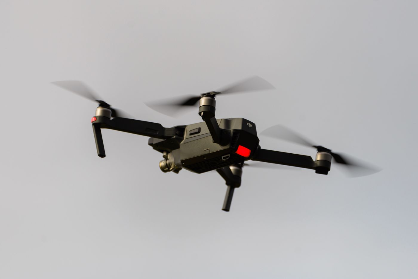 Professional camera drone in flight